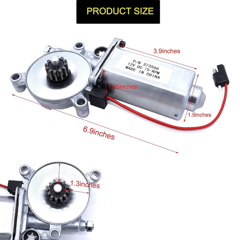 MOCW 373566 RV Power Awning Motor Replacement Universal 75-RPM 12-Volt DC with Single 2-Way Connector Power Awnings Compatible with Solera Power Awnings Motor - Image 3